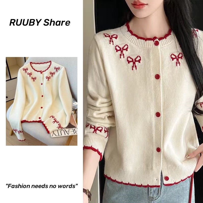 Áo cardigan len Áo khoác cardigan len thắt nơ thời trang thu đông 2025 dành cho nữ