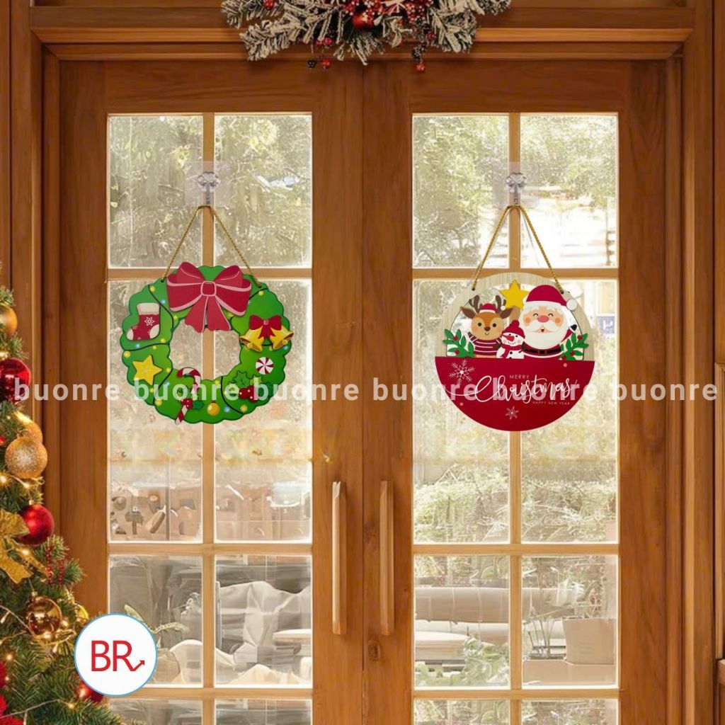 [NOEL 2025] Bảng Gỗ Trang Trí Giáng Sinh – Vòng Nguyệt Quế Treo Cửa Decor Noel Quán Cà Phê, Lớp Học,