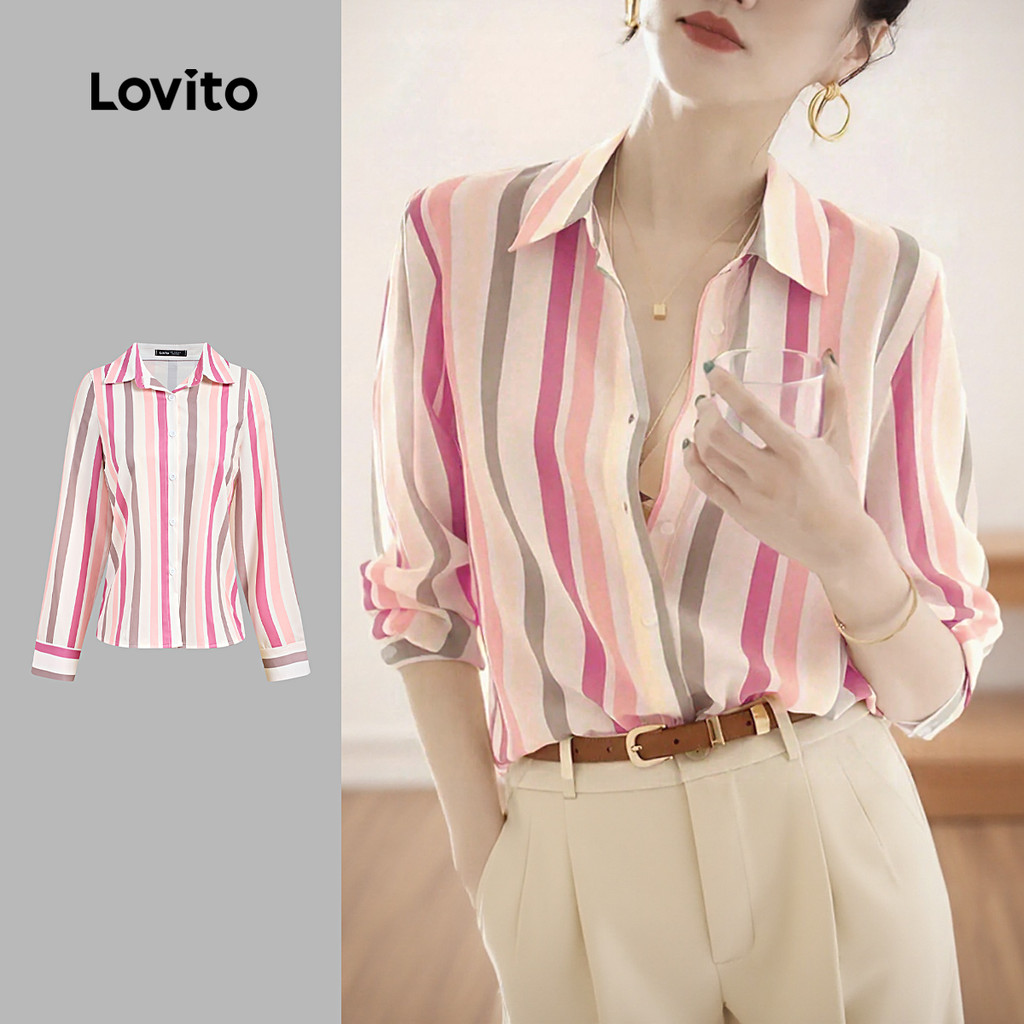 Lovito Áo sơ mi nữ casual có nút áo sơ mi xuân/hè L157ED1039