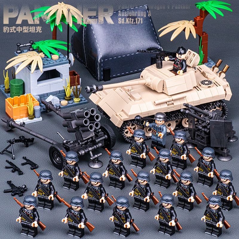 Tương thích Lego Leopard Tank Full Crown Khối xây dựng Chiến tranh thế giới II Quân đội Lắp ráp Đồ c