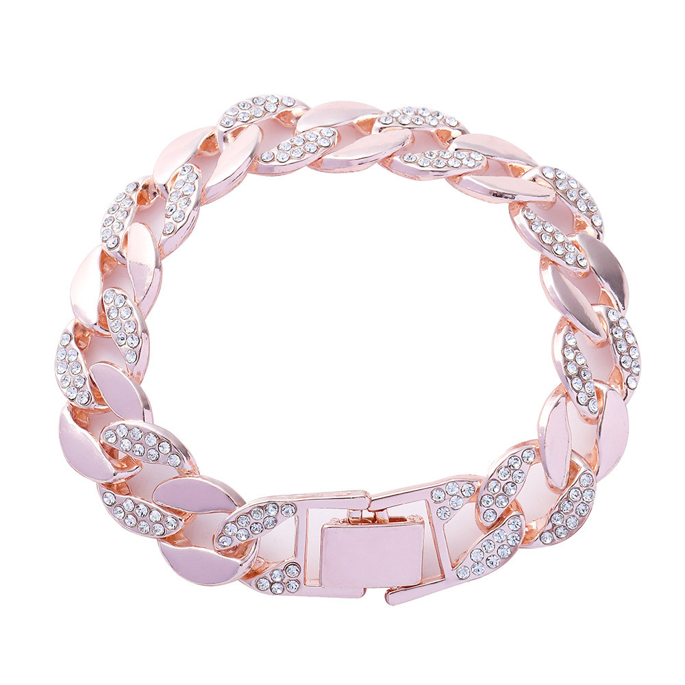 Thời Trang Đơn Giản Full Kim Cương Cuba Vòng Tay Phong Cách Hip Hop Hình Học Punk Dạo Phố Vòng Tay C