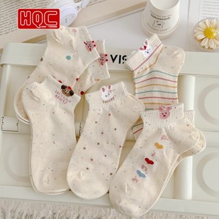 Combo 10 đôi tất cổ ngắn thỏ bông chấm bi – phong cách dễ thương, mềm mại