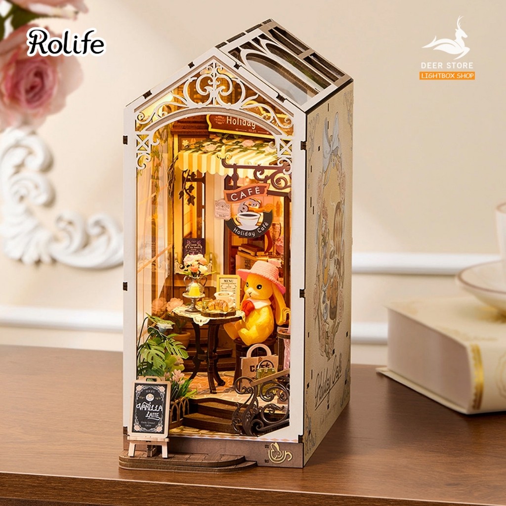 [MỚI NHẤT 2025] Rolife DIY Book Nook – Holiday Café TGB15 | Mô hình gỗ Robotime Tự lắp Có Đèn LED