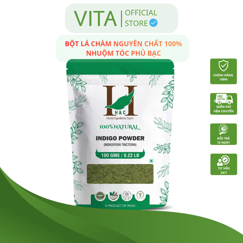 Bột nhuộm tóc phủ bạc lá chàm nguyên chất 100% H&C Indigo Powder - 100g