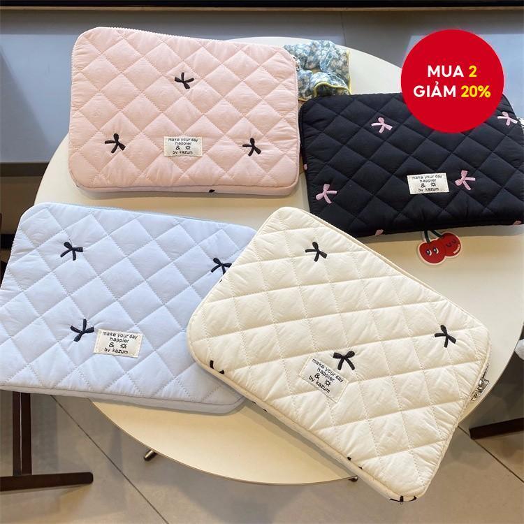 Túi đựng máy tính xách tay thêu dễ thương Hàn Quốc dành cho nữ 2025 Thiết kế nơ Tay áo chống sốc cho máy tính xách tay 10-15.6 Inch