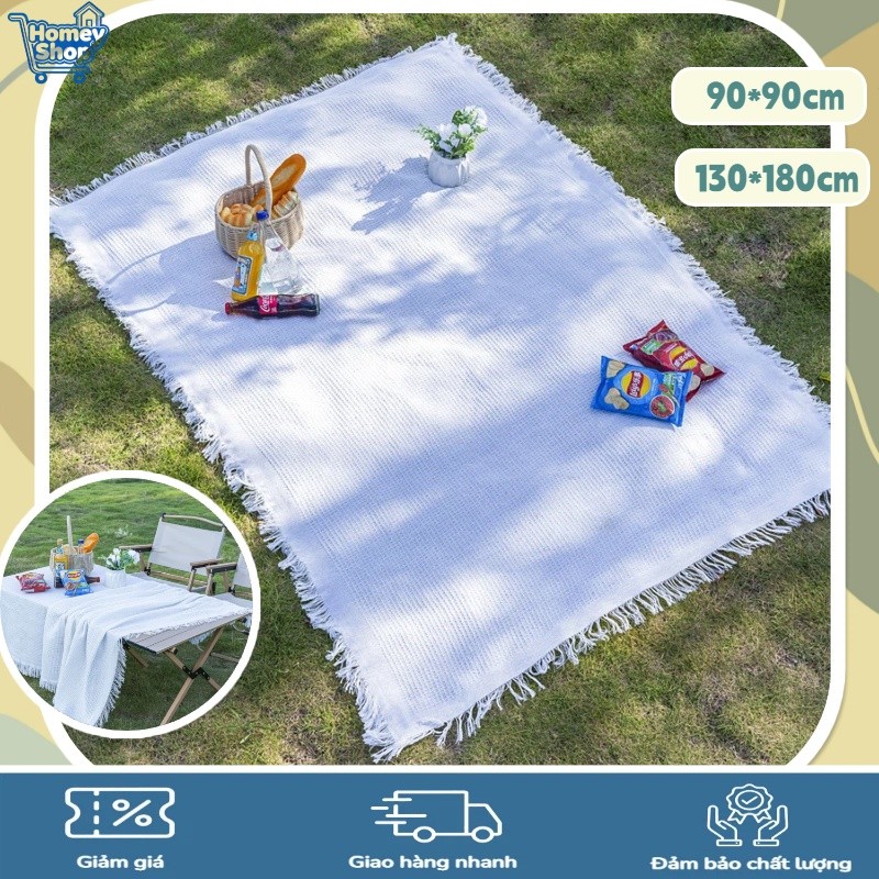Thảm vải picnic 90-180cm, kiểu dáng Bắc Âu với họa tiết tua rua,Thích hợp cho cắm trại và dã ngoại,c