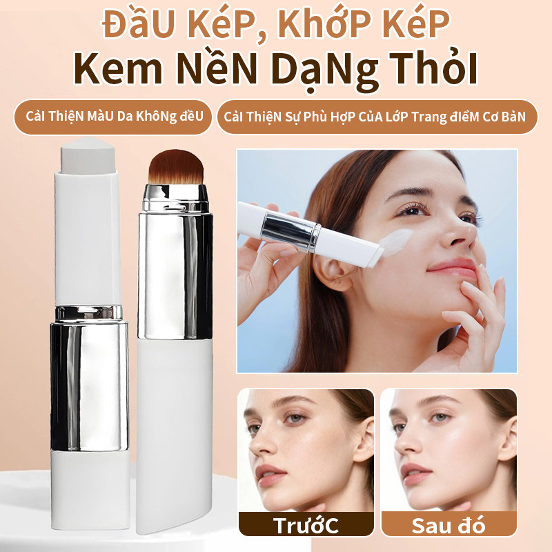🔥Que kem nền đổi màu 2 trong 1 hai đầu/cọ tán kem nền/cọ nền dẹt cọ nền tán/Thỏi kem nền hai đầu/kem