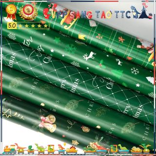 Combo 5 Giấy Màu Xanh Lá Couche Gói Quà Giáng Sinh Mẫu Mới 2025 | Merry Christmas | VPP SÁNG TẠO TTC