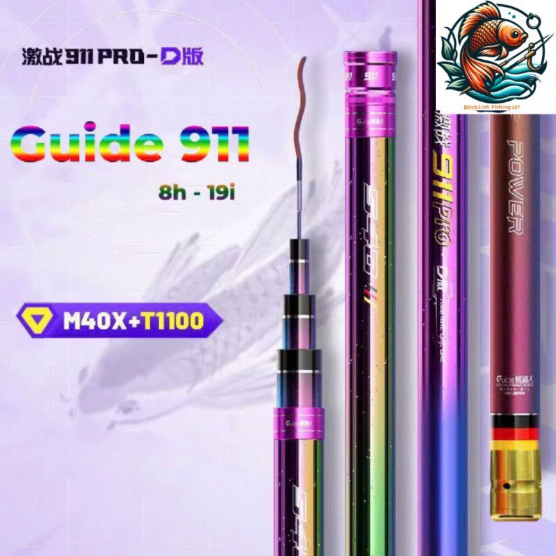 "Cần câu đài Guide 911 PRO Full titan 8h kèm ngọn phụ chính hãng"