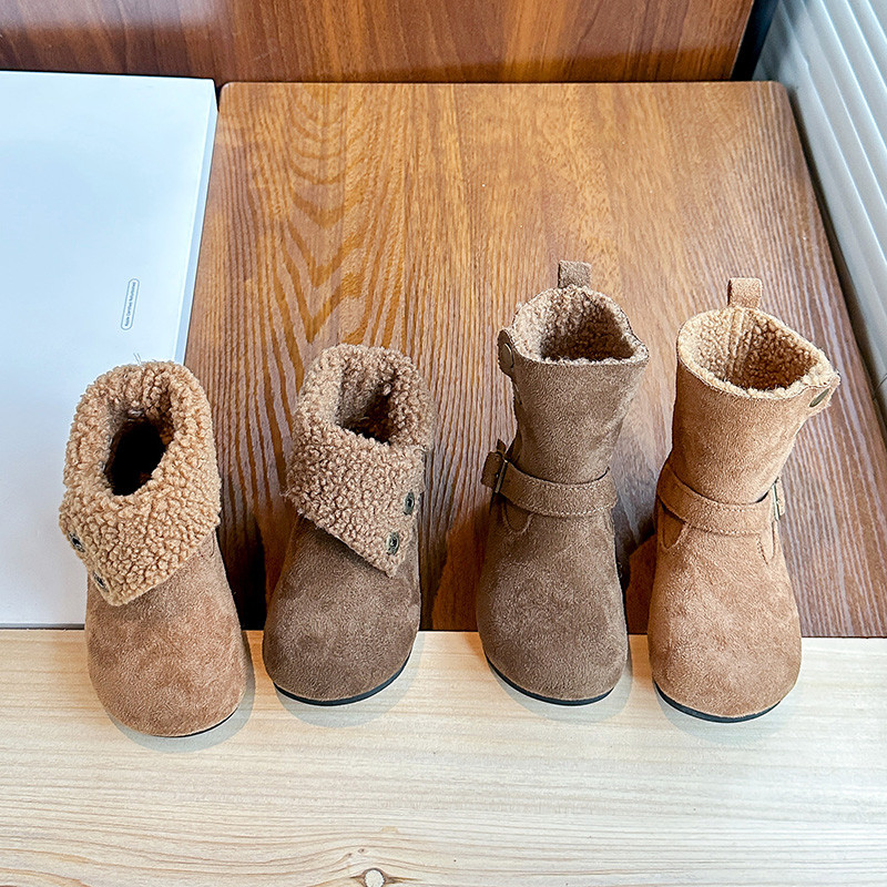 Giày Da Trẻ Em Da Lộn Ấm Ngón Chân Tròn Bé Gái Giày Công Chúa Đa Năng 2025 Mùa Đông Trẻ Em Giày Bốt 