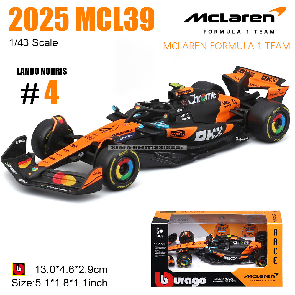 Bburago 1: 43 2025 McLaren MCL39 F1 Đội 4 Lando Norris 81 Oscar Piastri Hợp Kim Die-Cast Xe Mô Hình 