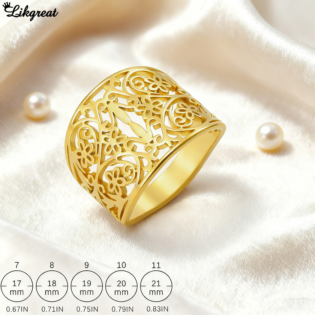 LIKGREAT Thanh Lịch Thép Không Gỉ Năm Cánh Hoa Nhẫn Nữ Mạ Vàng Không Phai Màu Trang Sức Thời Trang