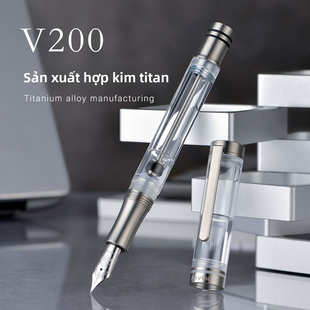 Yisihua Asvine V200Đổ mực áp suất âm bằng hợp kim titan BOCK Bút máy màu sắc laser sắc nét Bộ quà tặ