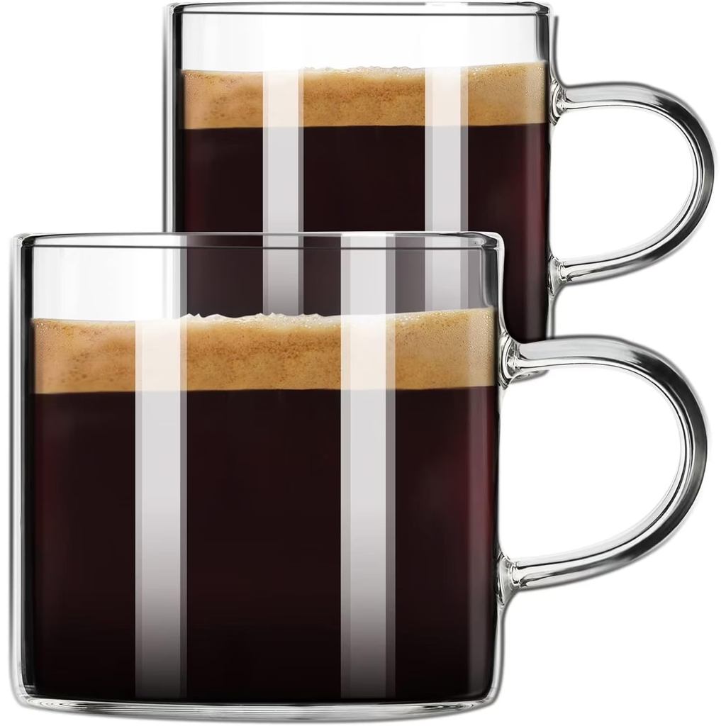 Bộ 2 cốc Espresso PARACITY, Espresso Shot Glass 4.3 OZ, Glass Expresso Shots Cà phê nhỏ có tay cầm, 