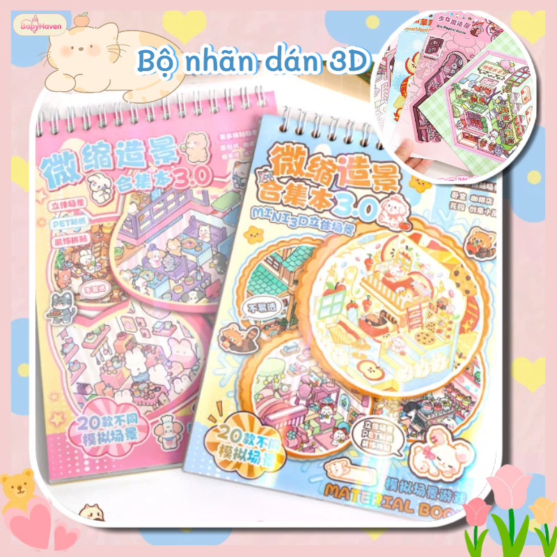 Sticker 3D Dòng Động Vật Nhãn Dán PET Sách,Nhãn Dán PET Cao Cấp Tạo Hình Phong Cảnh Sinh Động,Đồ Thủ