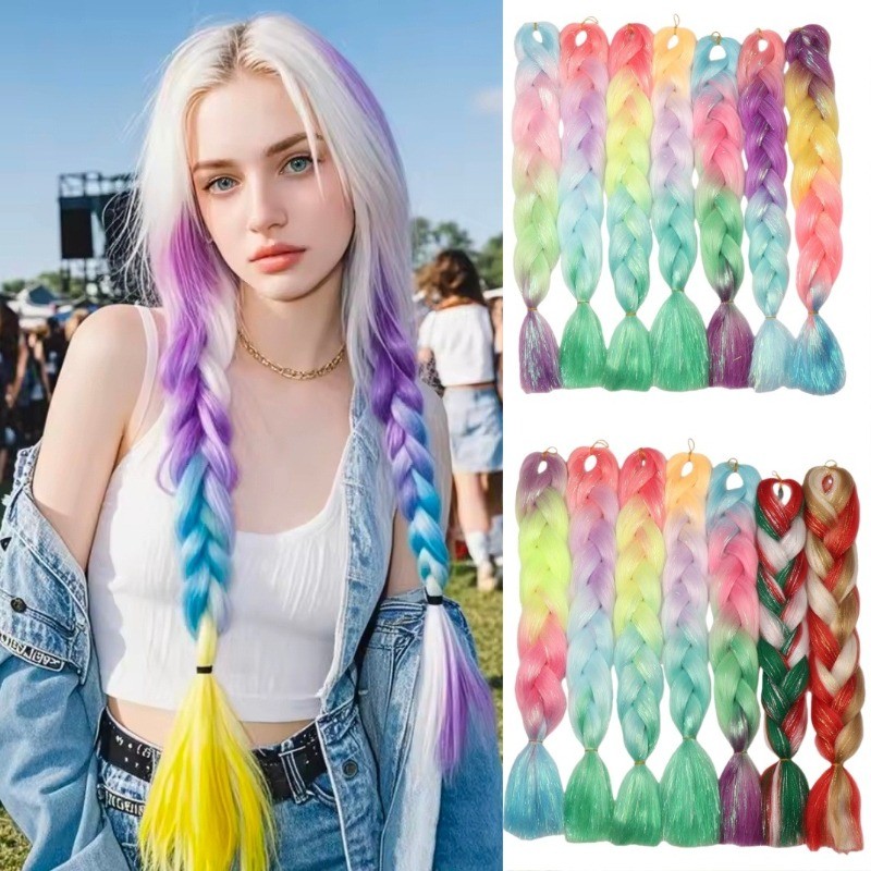 Đầu Braids DIY với Dây Tóc Giả Gradient - Phù hợp Cosplay Giáng Sinh/Halloween