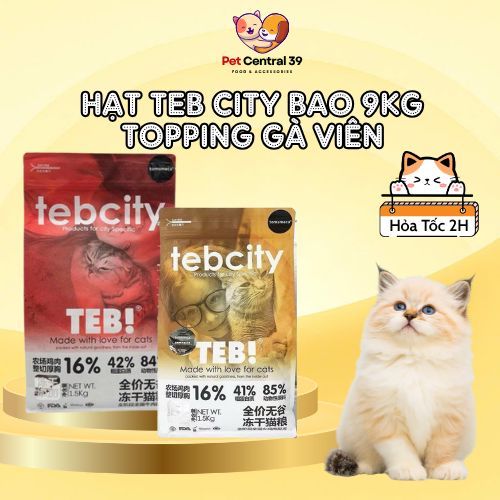 ( BAO 9KG ) Hạt Teb City có topping, Grain Free dành cho mèo mọi lứa tuổi, Thức ăn cho mèo Teb City 