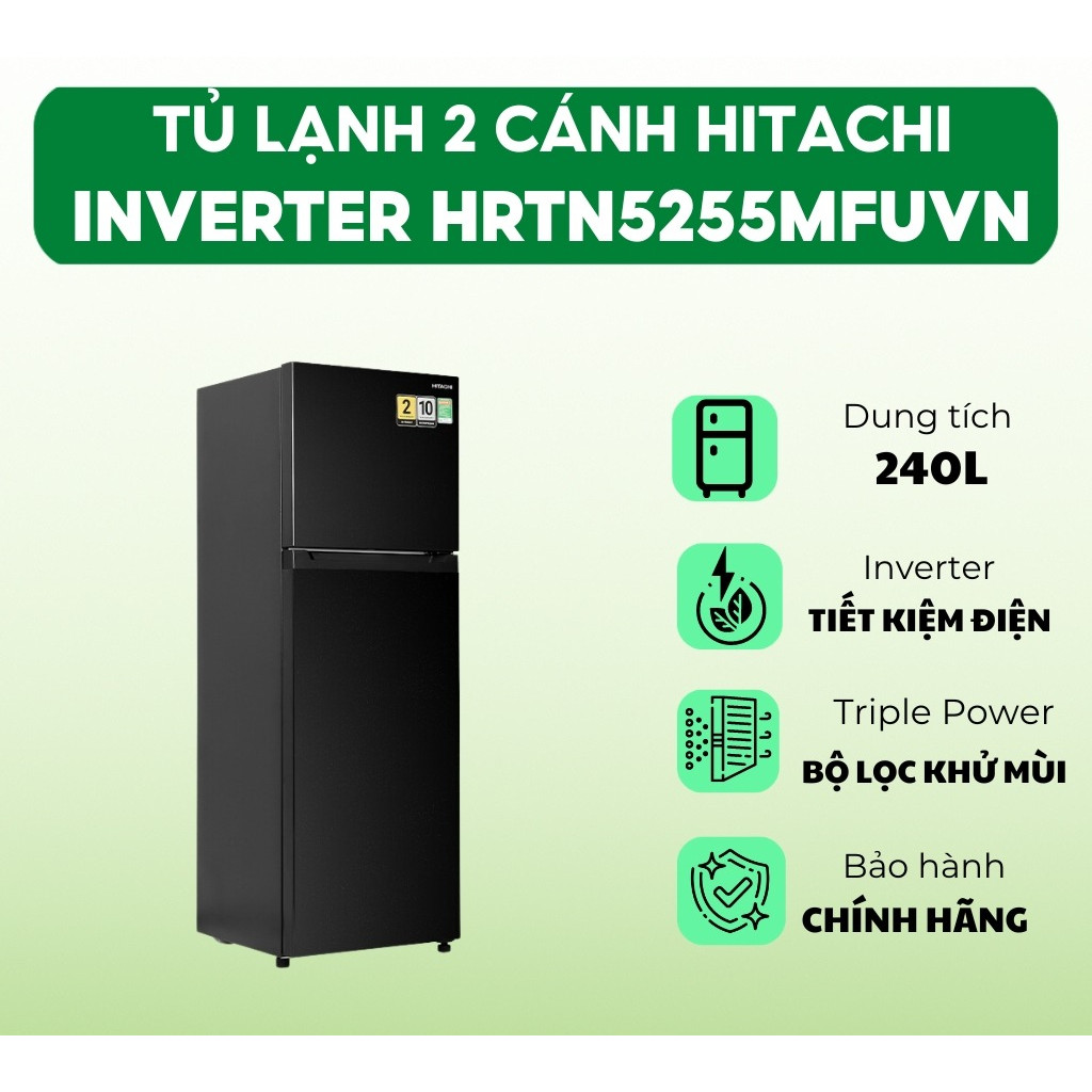 Tủ lạnh Hitachi Inverter HRTN5255MFUVN 240 lít | Tủ lạnh 2 cánh có ngăn trữ chuyển đổi