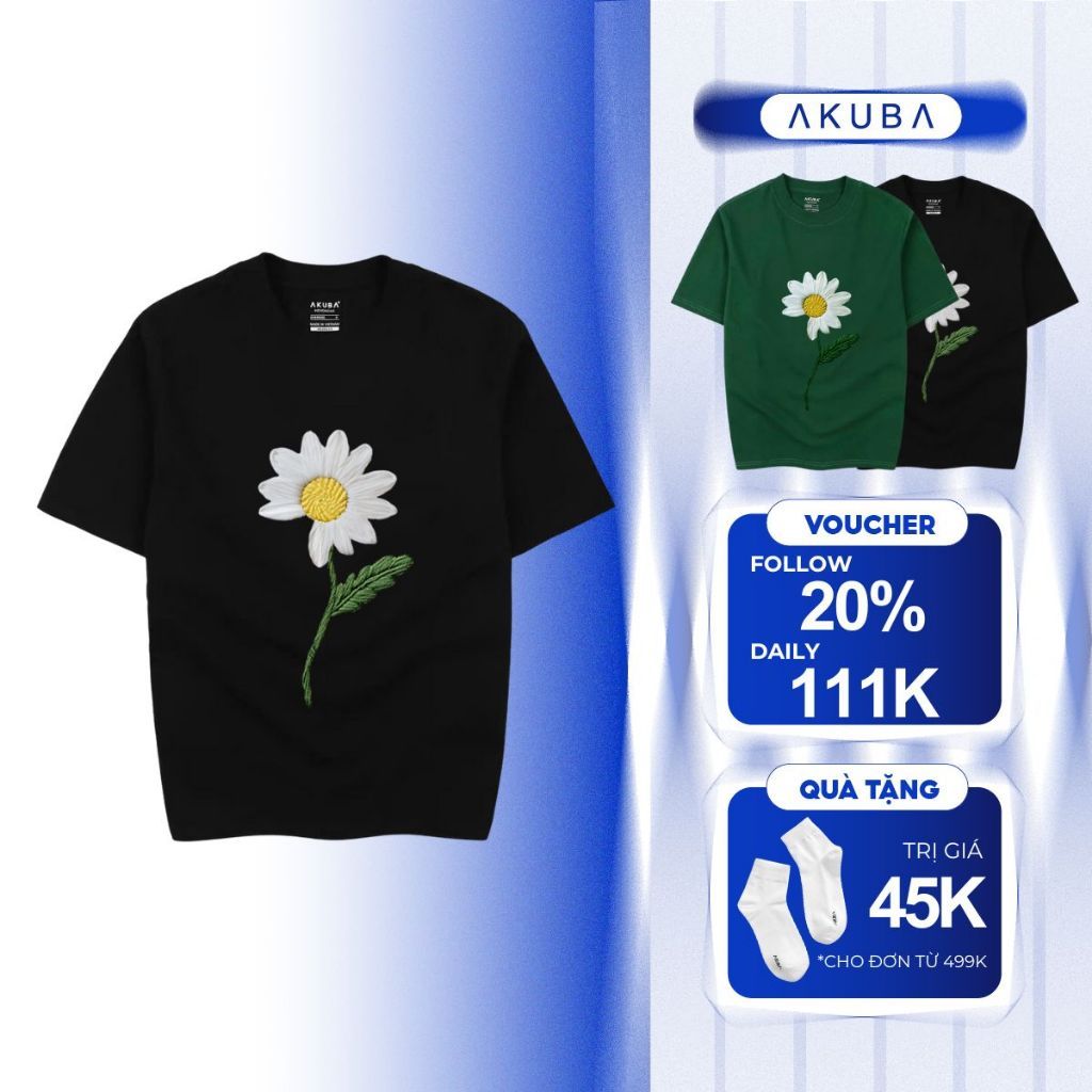 Áo Thun Nam AKUBA In Hoa Cúc Cá Tính Form Oversize, Chất Cotton Mềm Mịn | 01JP0872