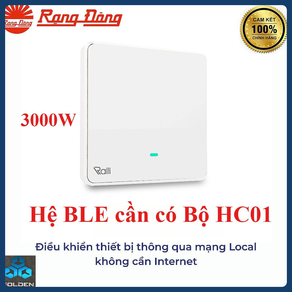(Rạng Đông) Công tắc WiFi thông minh BLE 1 nút bấm 3000W (Vuông) - 1 chiều - Kết nối từ xa, cài đặt 