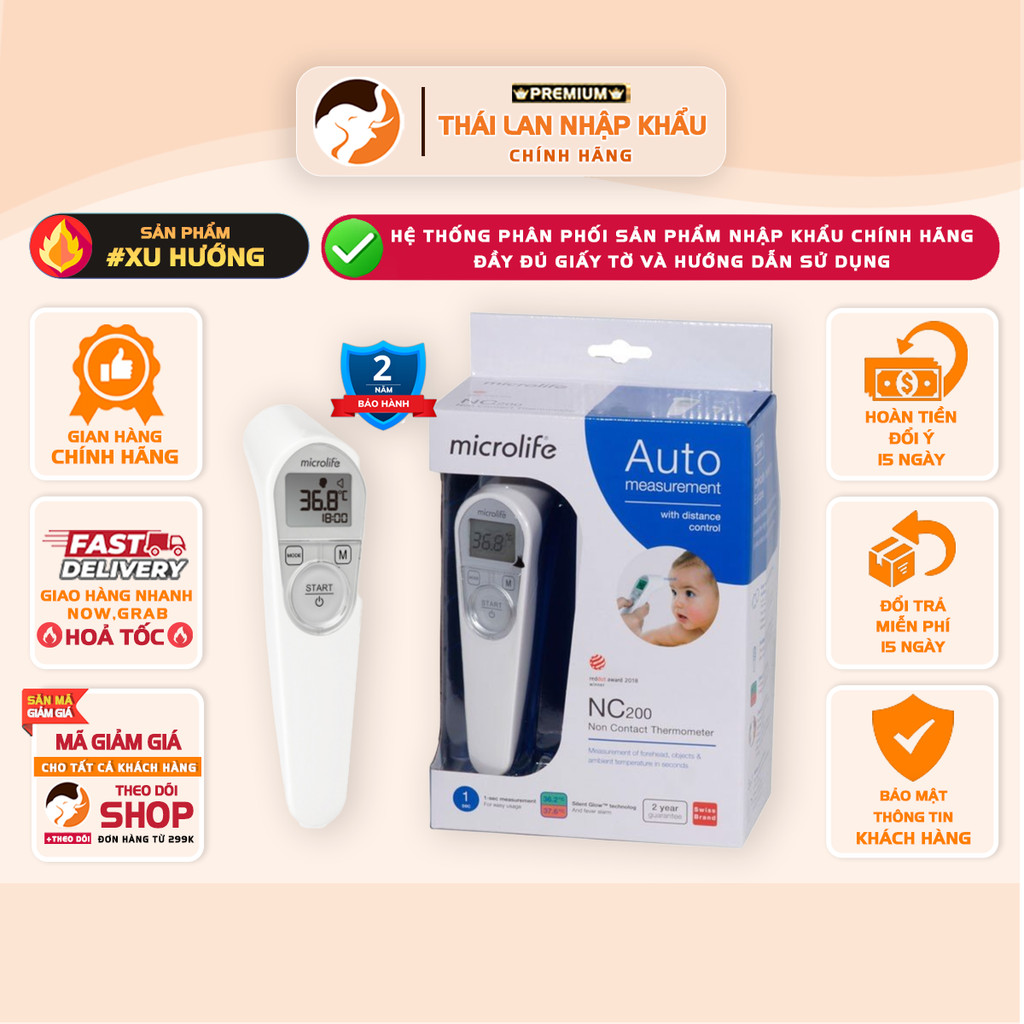 [CHÍNH HÃNG] Nhiệt Kế Hồng Ngoại Đo Trán Microlife NC200 – Không Cần Tiếp Xúc, Cho Kết Quả Sau 1 Giâ