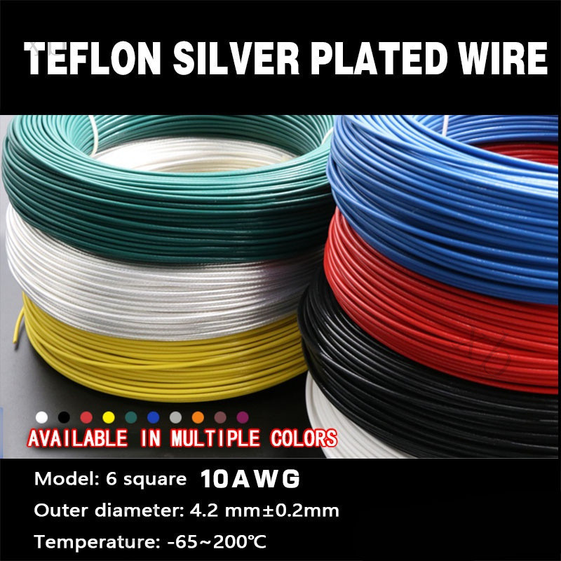 Dây mạ bạc Teflon 10AWG (6 Vuông): Đường kính dây 4.2mm Dây tín hiệu điện tử chịu nhiệt độ cao KRFS
