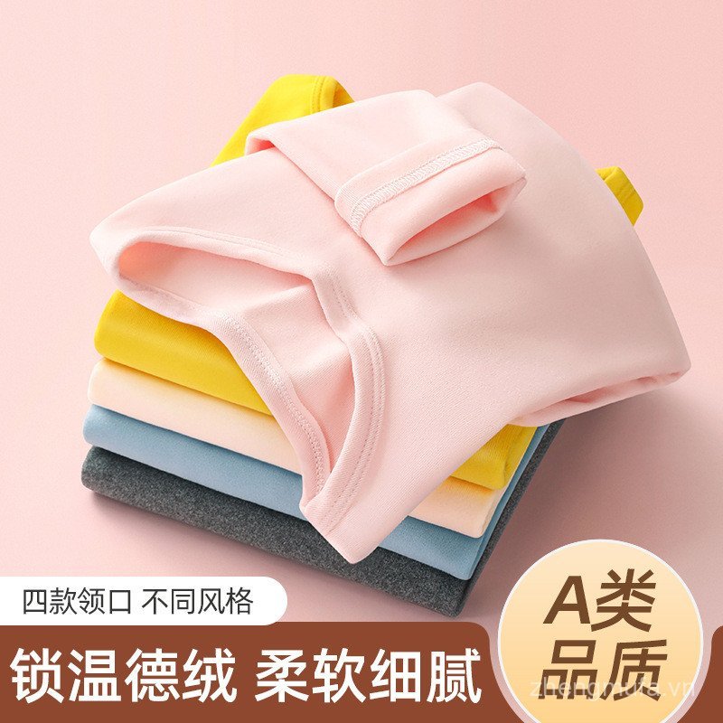 Ấm Đáy Áo Sơ Mi Bé Trai Bé Gái Thu Đông Màu Trơn Bên Trong Lông Cừu Lót Dày Ấm Áp Trẻ Em Lớn Trẻ Em 