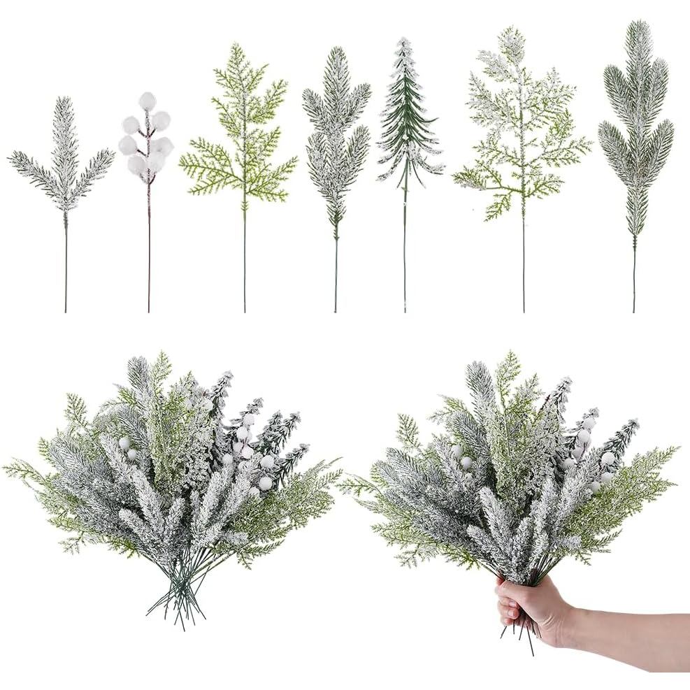AHANDMAKER 70 Cái 7 Phong Cách Bạch Tuyết Nhân Tạo Kim Nhánh Nhánh Cây Thông 13,8 Inch Giả Chọn Cây 