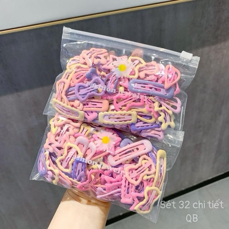 Bộ 32 Kẹp Tóc Ngôi Sao, Nơ, Trái Tim Mix Hình Cho Bé Yêu - phụ kiện tóc