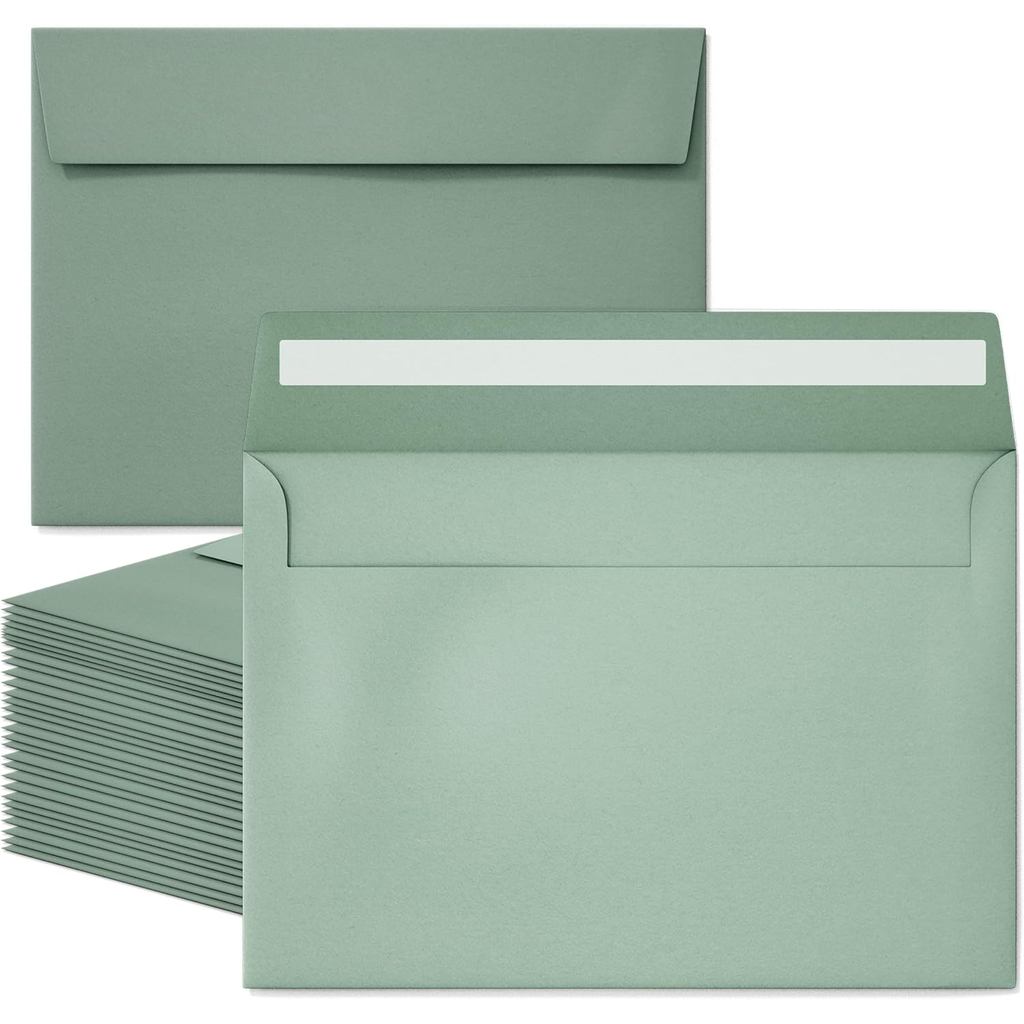 Bộ 50 Phong Bì 5x7, Phong Bì Sage Green 5x7 Cho Lời Mời,, Bưu Thiếp, Thiệp Chúc Mừng, Gửi Thư