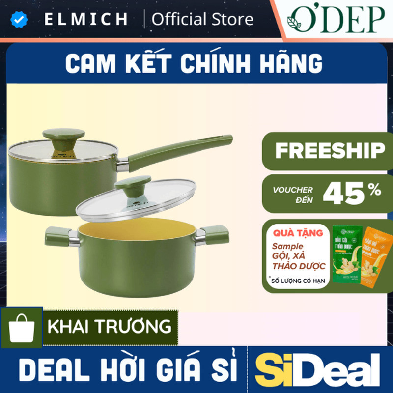 Nồi phủ sứ chống dính Elmich Olive Classic EL-5533OV EL5534OV size 16,18,20cm - SIDEAL SIO