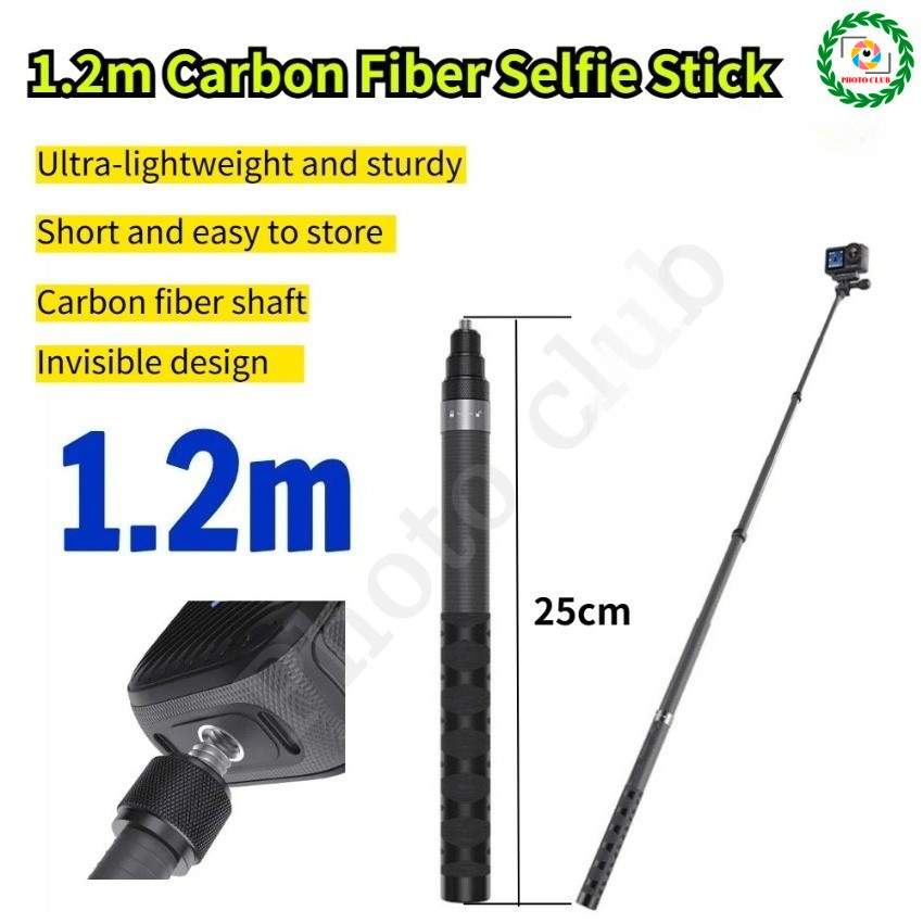 Gậy selfie sợi Carbon 1,2m cho DJI Osmo 360 Gậy selfie vô hình siêu nhẹ cho Insta360 X3 X4 X5