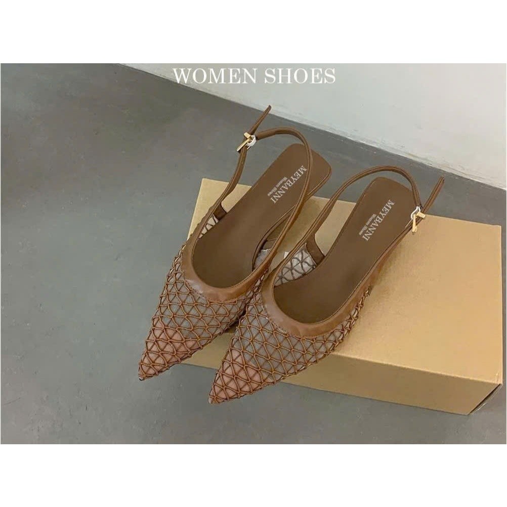 Giày Đế Bệt Mũi Nhọn HARIN Vải Lưới Hình Mắt Cáo Siêu Xinh - B20