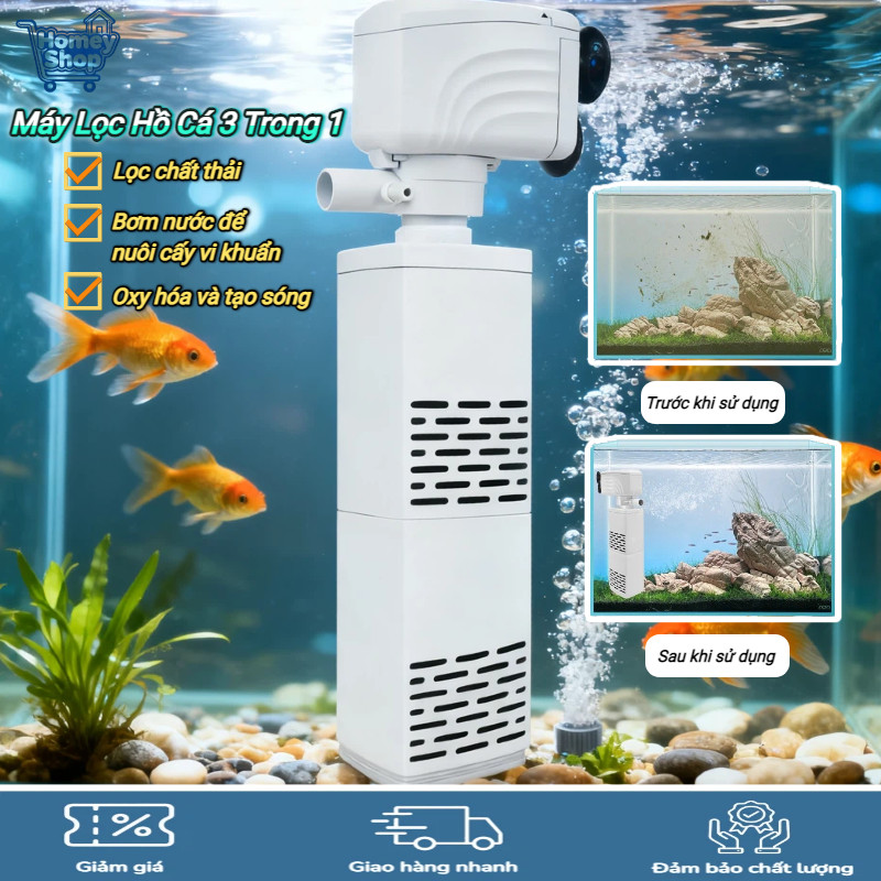 Máy Lọc Hồ Cá 3 Trong 1,Tạo Oxy Hiệu Quả,Hút Đáy Mạnh Làm Trong Nước,Vận Hành Êm Ái Cho Bể Cá & Hồ T