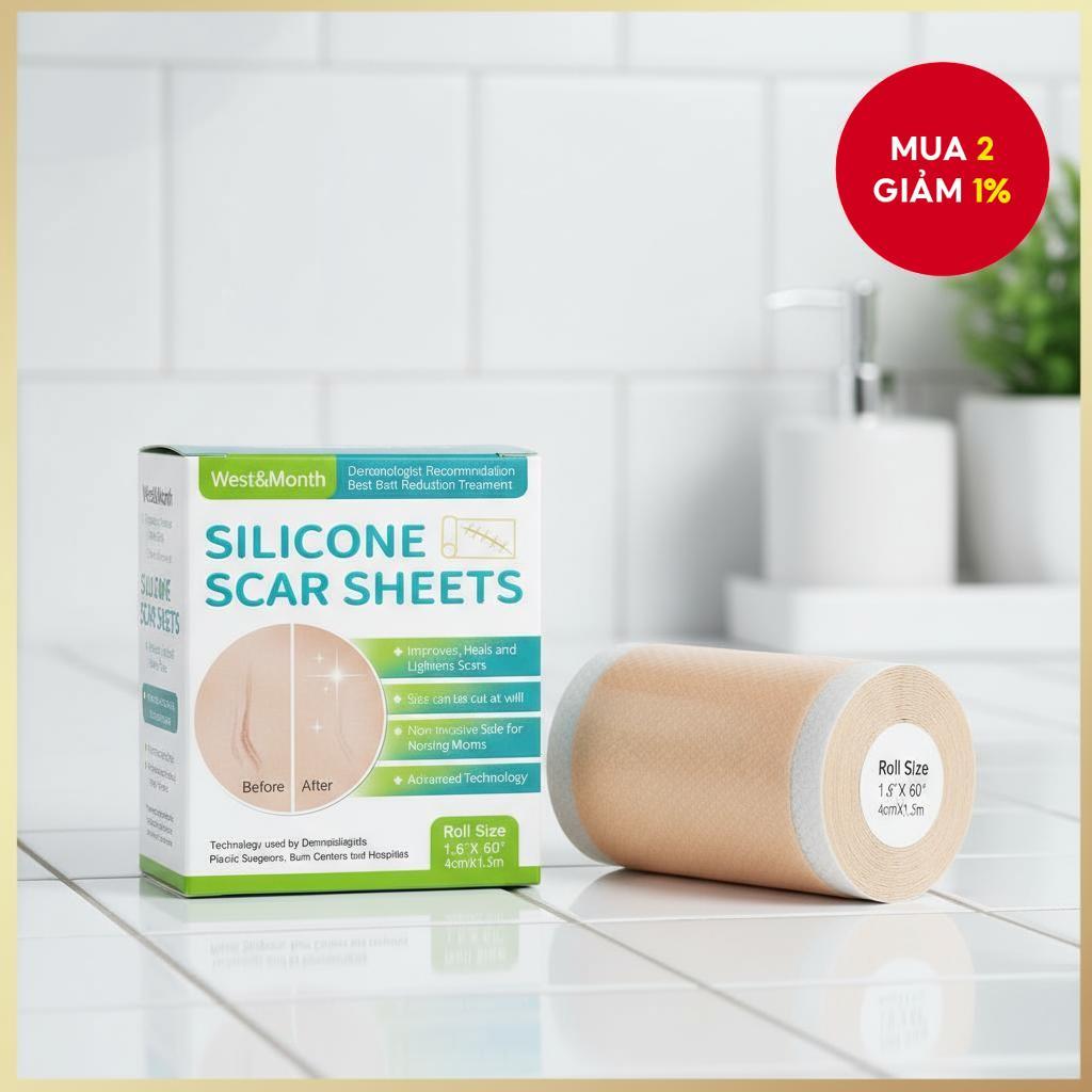 West&Month 1 cuộn băng sẹo silicon 4*1.5m điều trị mụn và bỏng, miếng dán chống nước