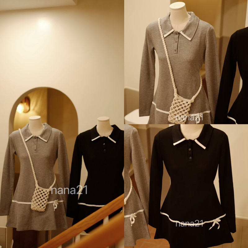 Váy liền mì nỉ dài tay đính nơ A623 Nana Nana21 Nữ Woman