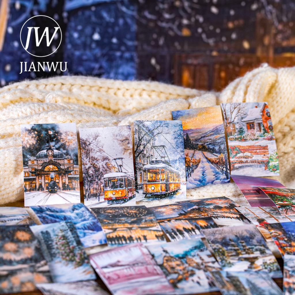 JIANWU Phong Cảnh Mùa Đông Series Vintage Thành Phố Tuyết Phong Cảnh Đường Phố Chất Liệu Cắt Dán Min
