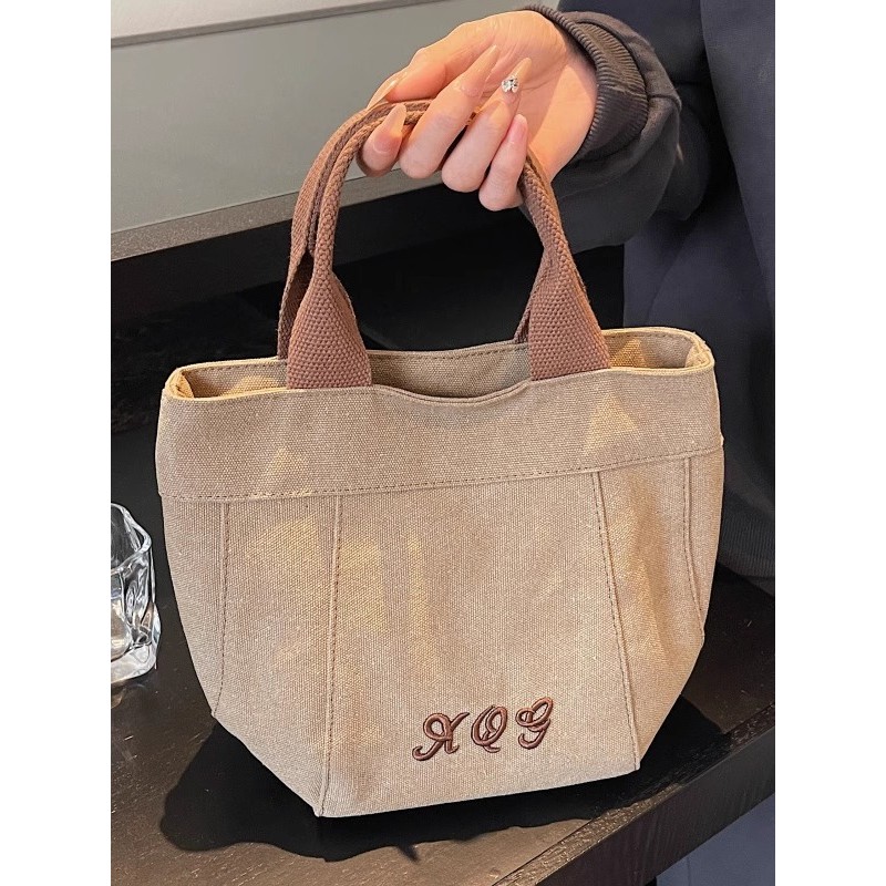 túi xinh hapas Túi nhỏ vải bố xách tay thêu túi tote đi làm cỡ lớn cho nữ túi tote mẹ dễ phối thời t