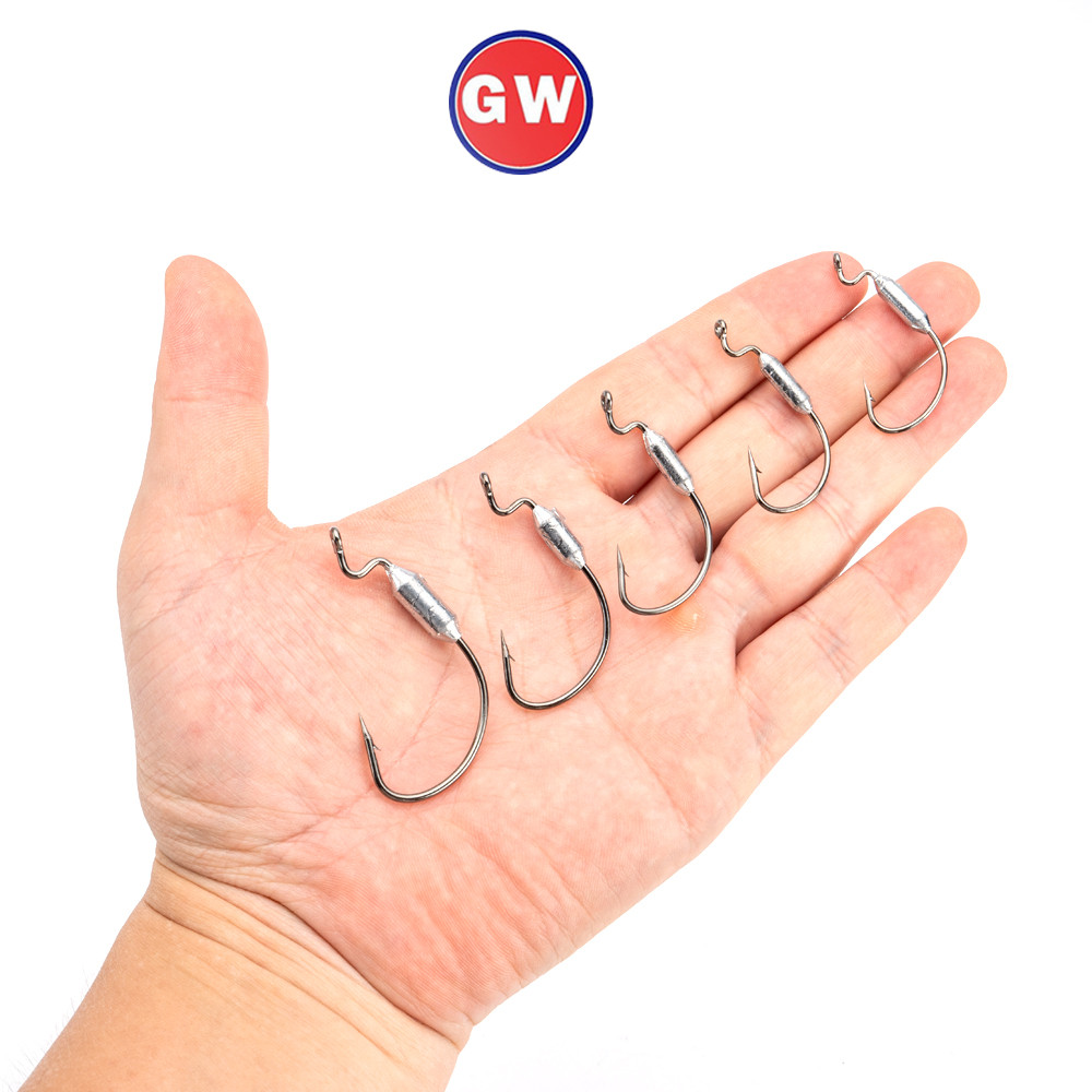 Combo 10 cái móc câu offset rộng và giun móc đa kích cỡ gồm 1#1/0, 2#/0, 3#/0, 4#/0 cùng với móc dụ 