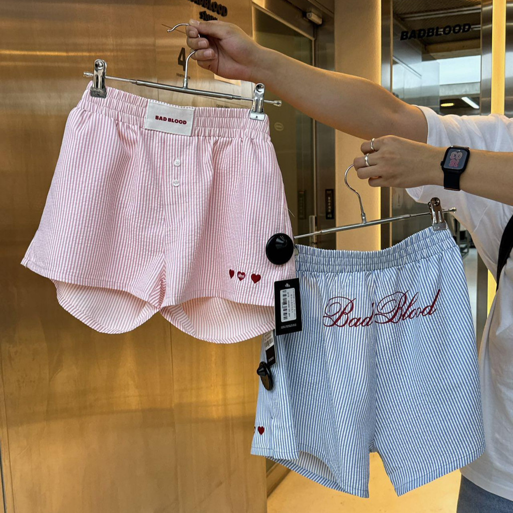 Badblood Korean Niche Trendy Brand Embroidered American Retro Loose Casual Striped Shorts Can Be Lay