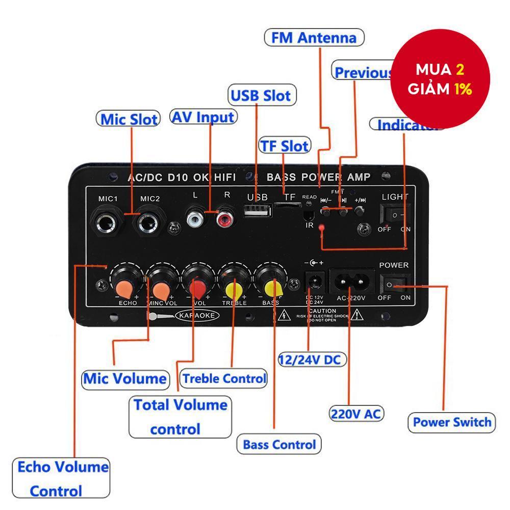 Bảng khuếch đại âm thanh nổi Bluetooth kỹ thuật số BOMGE AC 220V 12V 24V cho loa subwoofer 8-12 inch