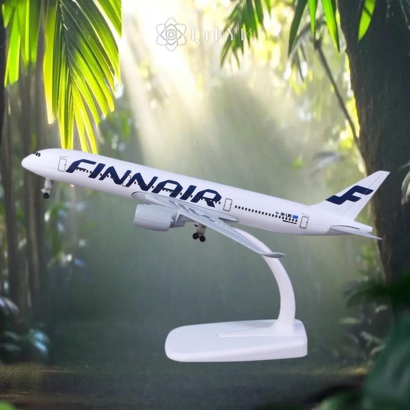 QrhYK 1 Bộ Máy Bay Đúc Kim Loại Hợp Kim Có Bánh Xe 20CM A350 Finnair Bộ Máy Bay 350 Phần Lan Máy Bay