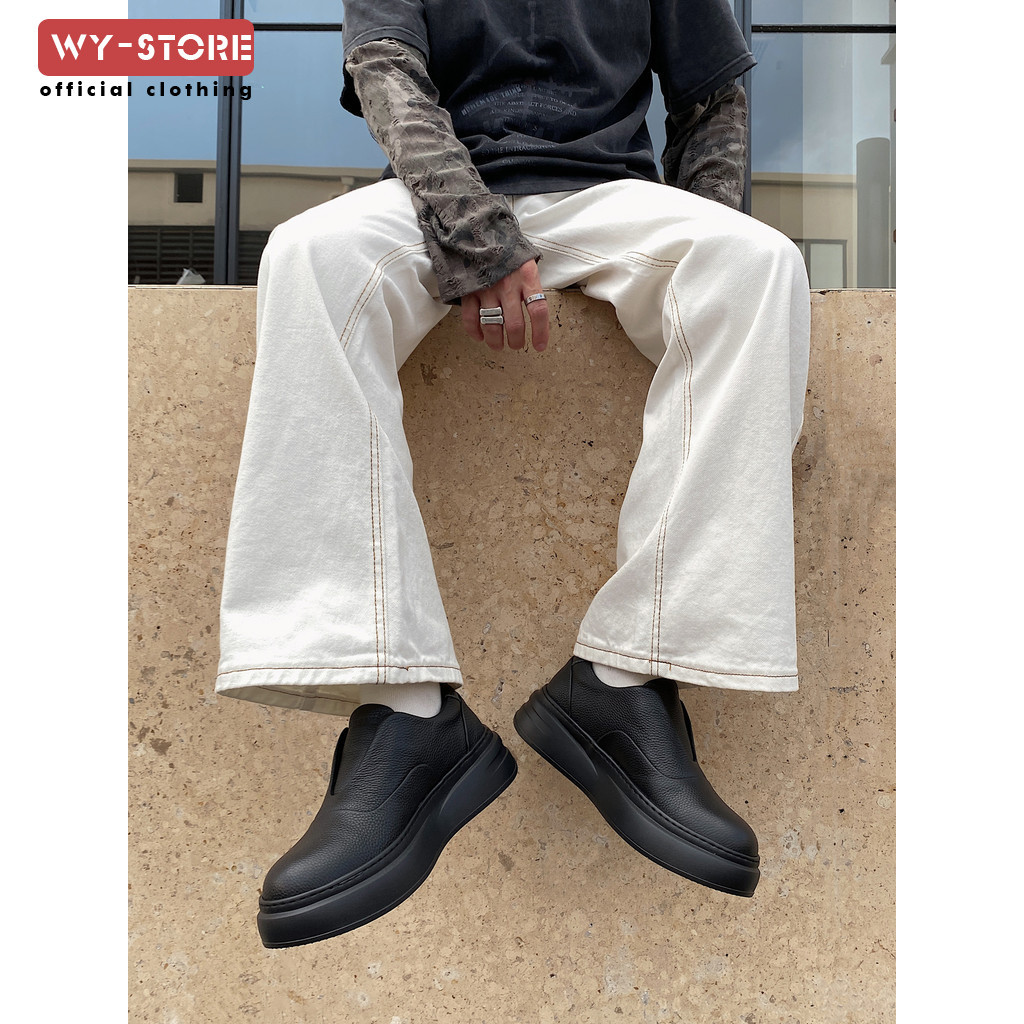 2025 Phong Cách Mới Top Layer Da Bò Low-Top Giày Thể Thao Nam Nhẹ Đế Dày Tăng Chiều Cao Đen Samurai 