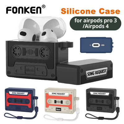 Fonken Cassette Băng Tai Nghe Dành Cho Airpods 4 / 3 Tai Nghe Vỏ Bảo Vệ Silicon 3D Có Dây Buộc