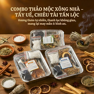 Combo Xông Nhà Tẩy Uế Thảo Mộc Mẫu Mới - Tẩy Uế Nhập Trạch, Xả Xui, Chiêu Tài Lộc (Đầy Đủ Khay Than)