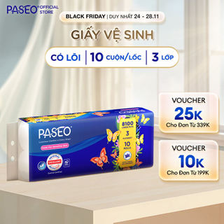  Lốc Giấy Vệ Sinh Paseo 10 Cuộn 3 Lớp Mềm Mịn Tan Được Trong Nước - Không Gây Tắc Nghẽn 