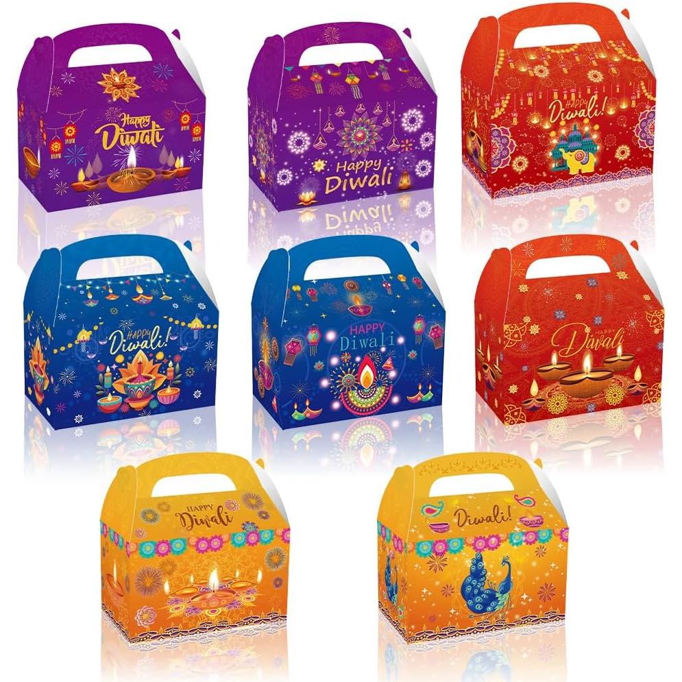 12 Chiếc Happy Diwali Hộp Quà Tặng, Diwali Sweet Treat Hộp Lễ Hội Ấn Độ Đèn Hộp Tiệc Goodie Kẹo Ăn N