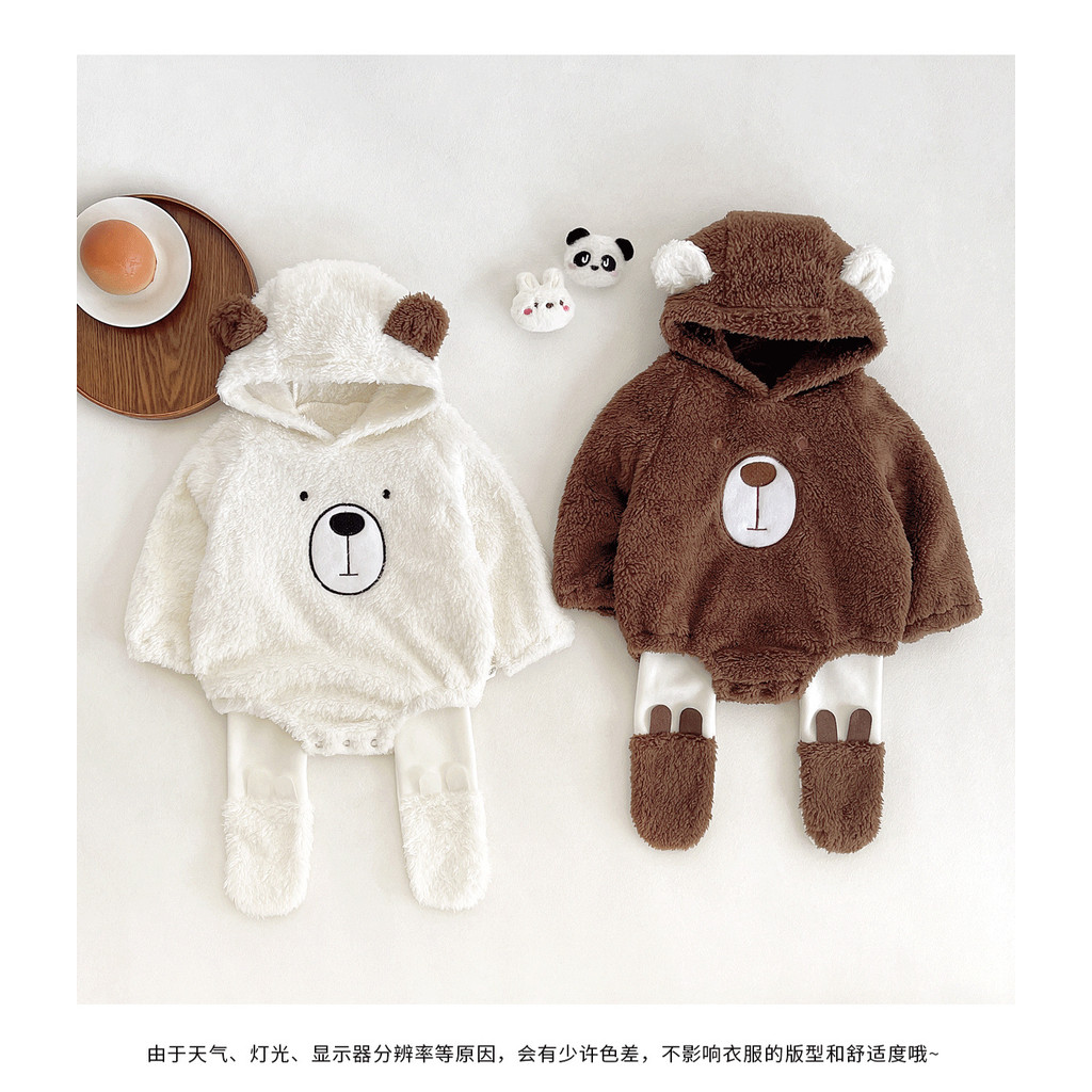 Áo Liền Quần Cho Bé Gấu Mùa Đông Quần Áo Cho Trẻ Sơ Sinh 1 Đến 3 Tuổi Thiết Kế Ấm Áp Có Mũ Trùm Đầu 