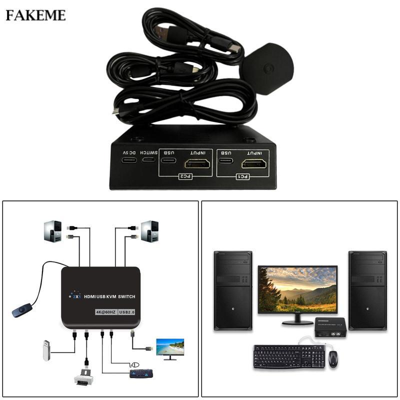 KVM Switch 2, UHD 4K @ 60 & 3D & 1080P được hỗ trợ, tương thích xuống, có cáp