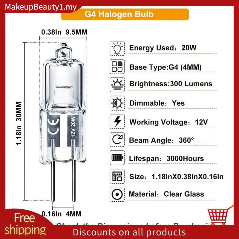 Bóng đèn G4, 20 gói Halogen G4 12V 20W với Đế Bi-Pin G4, Bóng đèn G4 công suất cao 12V 300LM cho Bón